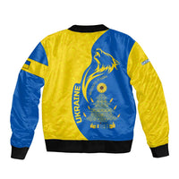 Ukraine Christmas Sleeve Zip Bomber Jacket with Howling Wolf Sunflower Tree and Traditional Ornament Design - Wonder Print Shop