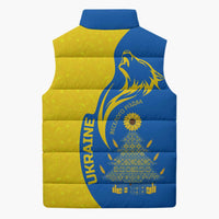 Ukraine Christmas Sleeveless Puffer Jacket with Howling Wolf Sunflower Tree and Traditional Ornament Design - Wonder Print Shop