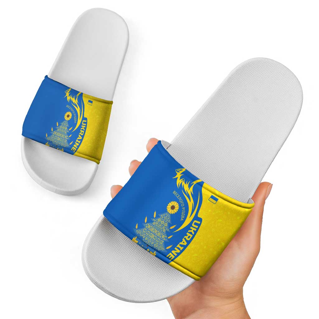 Ukraine Christmas Slide Sandals with Howling Wolf Sunflower Tree and Traditional Ornament Design - Wonder Print Shop
