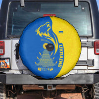 Ukraine Christmas Spare Tire Cover with Howling Wolf Sunflower Tree and Traditional Ornament Design - Wonder Print Shop