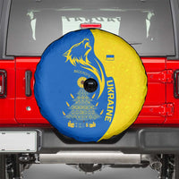 Ukraine Christmas Spare Tire Cover with Howling Wolf Sunflower Tree and Traditional Ornament Design - Wonder Print Shop