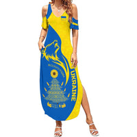 Ukraine Christmas Summer Maxi Dress with Howling Wolf Sunflower Tree and Traditional Ornament Design - Wonder Print Shop