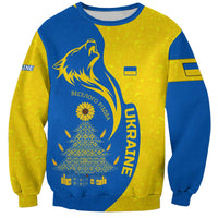 Ukraine Christmas Sweatshirt with Howling Wolf Sunflower Tree and Traditional Ornament Design - Wonder Print Shop