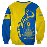 Ukraine Christmas Sweatshirt with Howling Wolf Sunflower Tree and Traditional Ornament Design - Wonder Print Shop