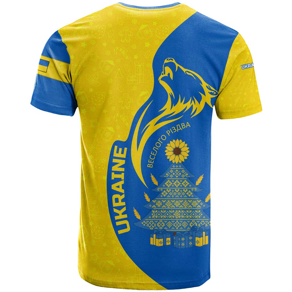 Ukraine Christmas T Shirt with Howling Wolf Sunflower Tree and Traditional Ornament Design - Wonder Print Shop