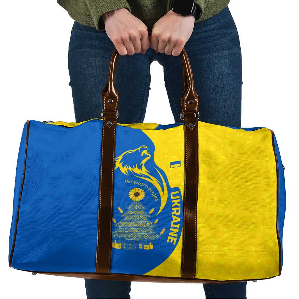 Ukraine Christmas Travel Bag with Howling Wolf Sunflower Tree and Traditional Ornament Design - Wonder Print Shop