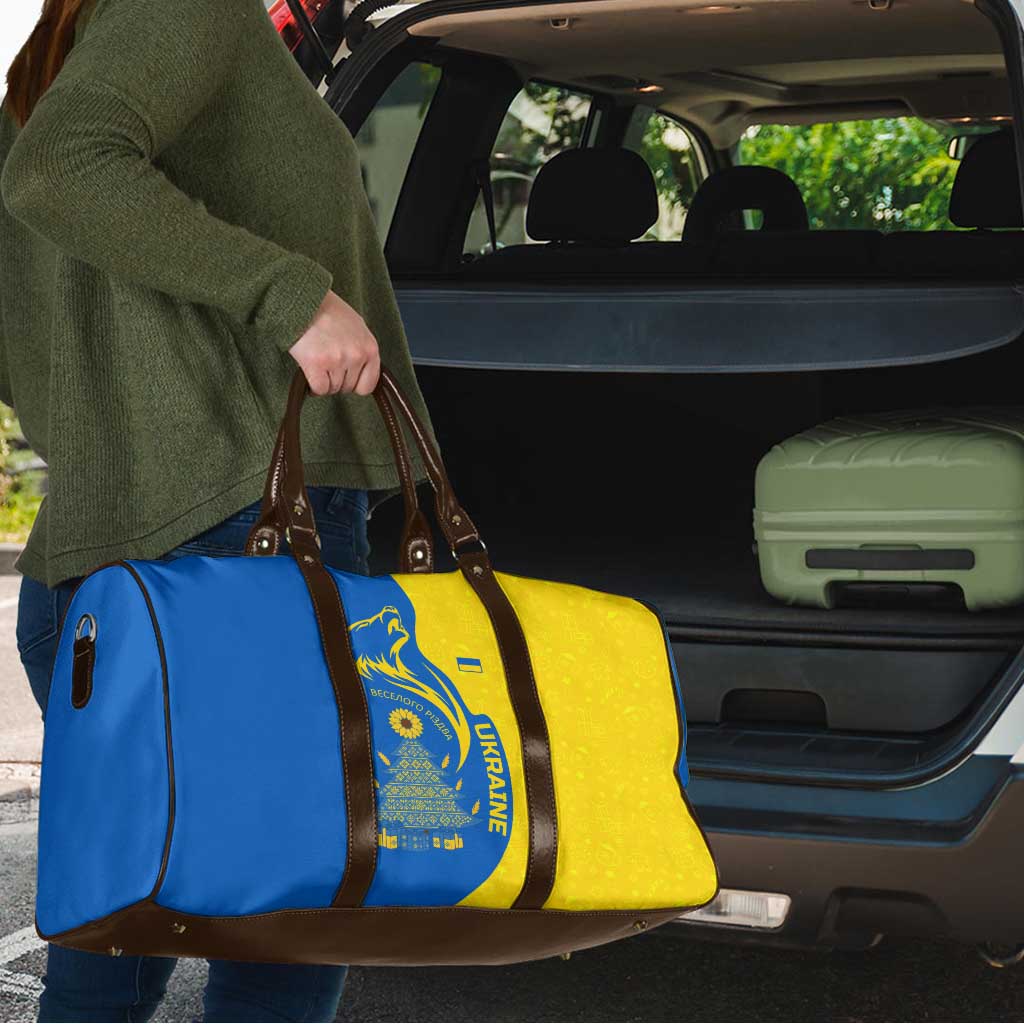 Ukraine Christmas Travel Bag with Howling Wolf Sunflower Tree and Traditional Ornament Design - Wonder Print Shop