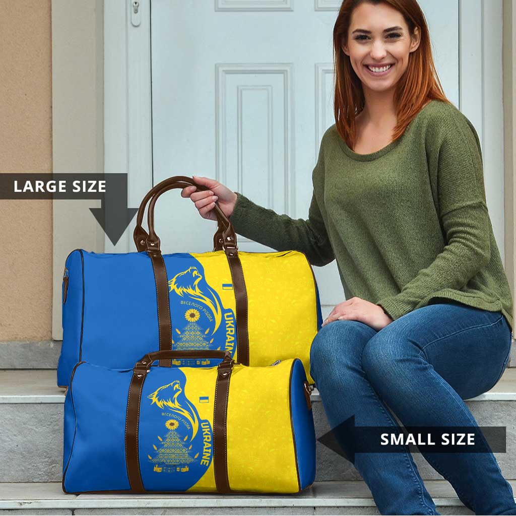 Ukraine Christmas Travel Bag with Howling Wolf Sunflower Tree and Traditional Ornament Design - Wonder Print Shop