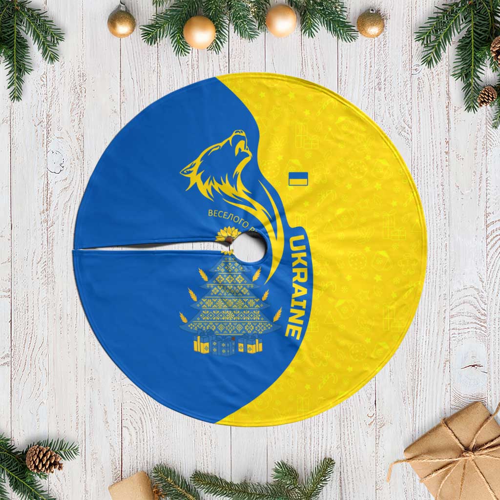 Ukraine Christmas Tree Skirt with Howling Wolf Sunflower Tree and Traditional Ornament Design - Wonder Print Shop