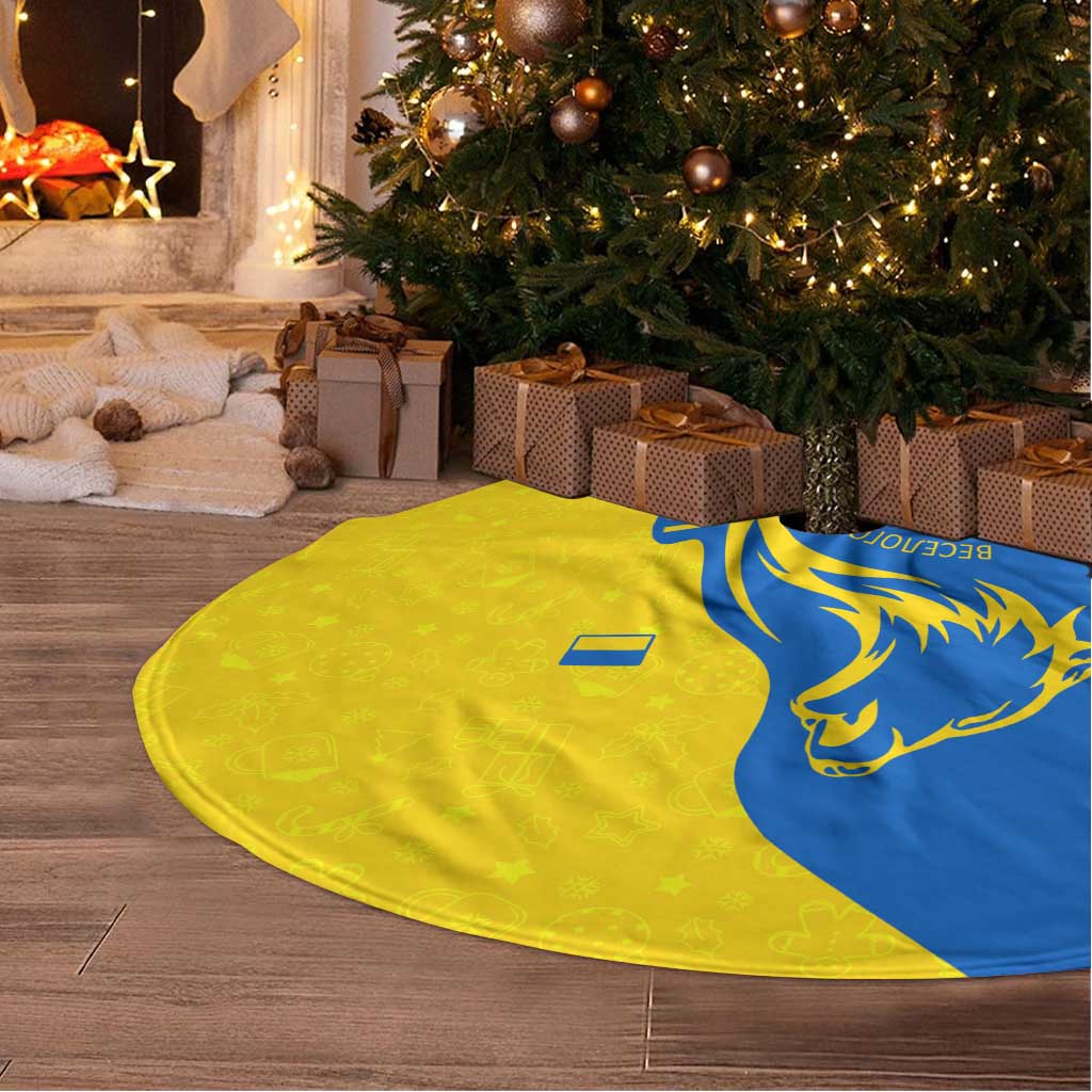 Ukraine Christmas Tree Skirt with Howling Wolf Sunflower Tree and Traditional Ornament Design - Wonder Print Shop