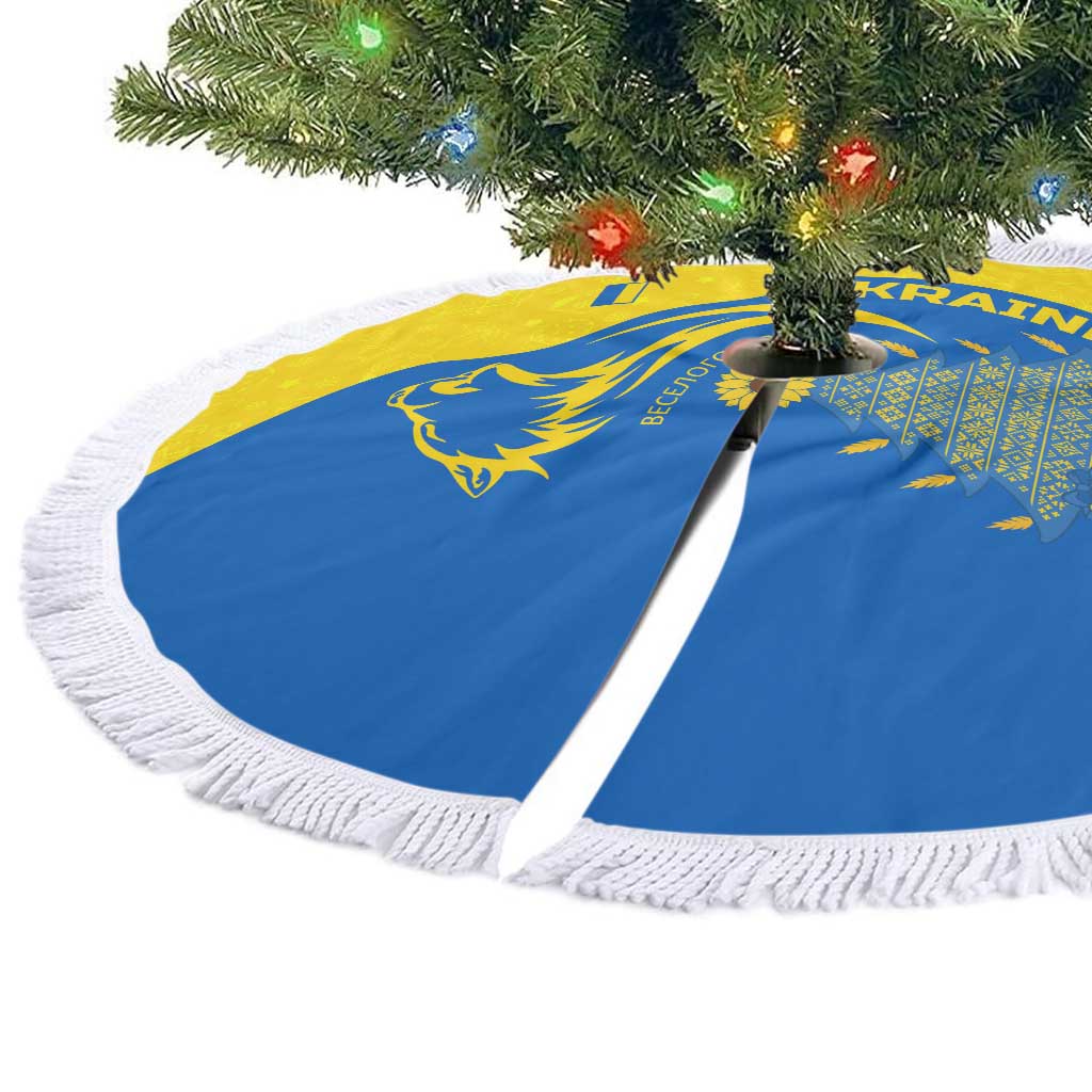 Ukraine Christmas Tree Skirt with Howling Wolf Sunflower Tree and Traditional Ornament Design - Wonder Print Shop