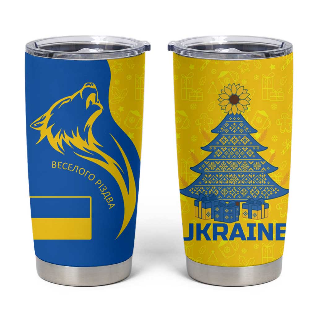 Ukraine Christmas Tumbler Cup with Howling Wolf Sunflower Tree and Traditional Ornament Design - Wonder Print Shop