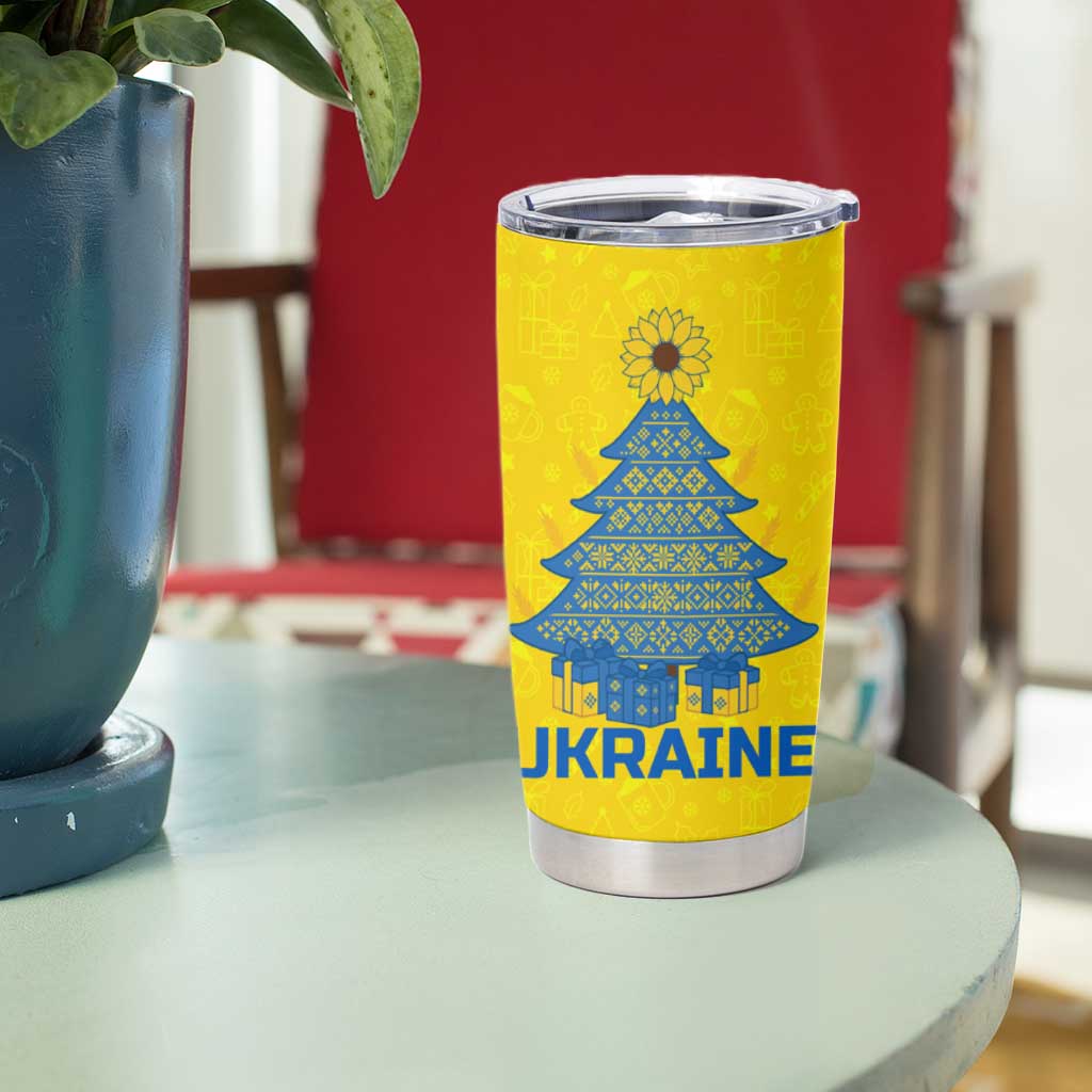 Ukraine Christmas Tumbler Cup with Howling Wolf Sunflower Tree and Traditional Ornament Design - Wonder Print Shop