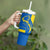 Ukraine Christmas Tumbler With Handle with Howling Wolf Sunflower Tree and Traditional Ornament Design - Wonder Print Shop