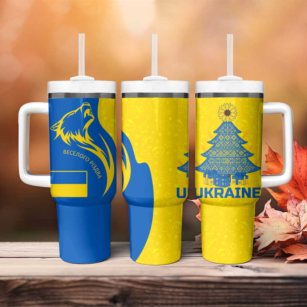 Ukraine Christmas Tumbler With Handle with Howling Wolf Sunflower Tree and Traditional Ornament Design - Wonder Print Shop