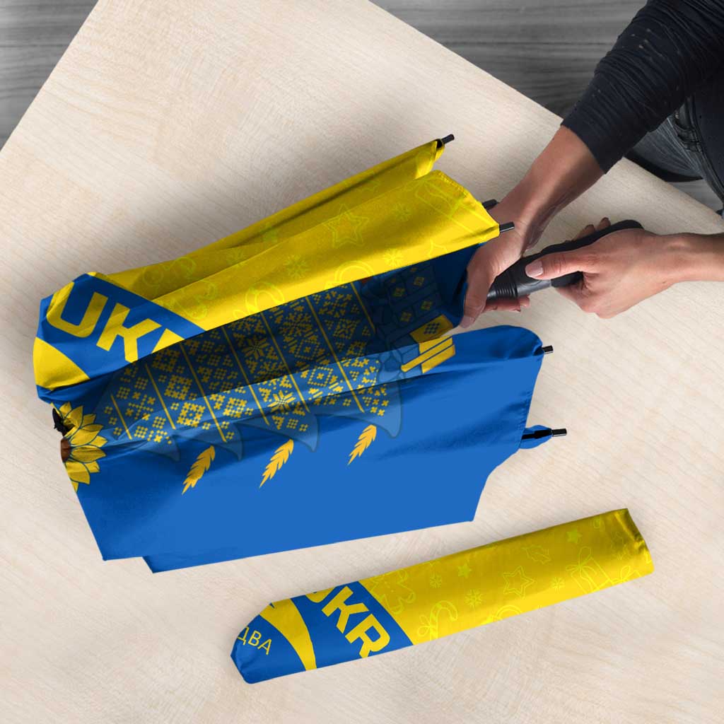 Ukraine Christmas Umbrella with Howling Wolf Sunflower Tree and Traditional Ornament Design - Wonder Print Shop