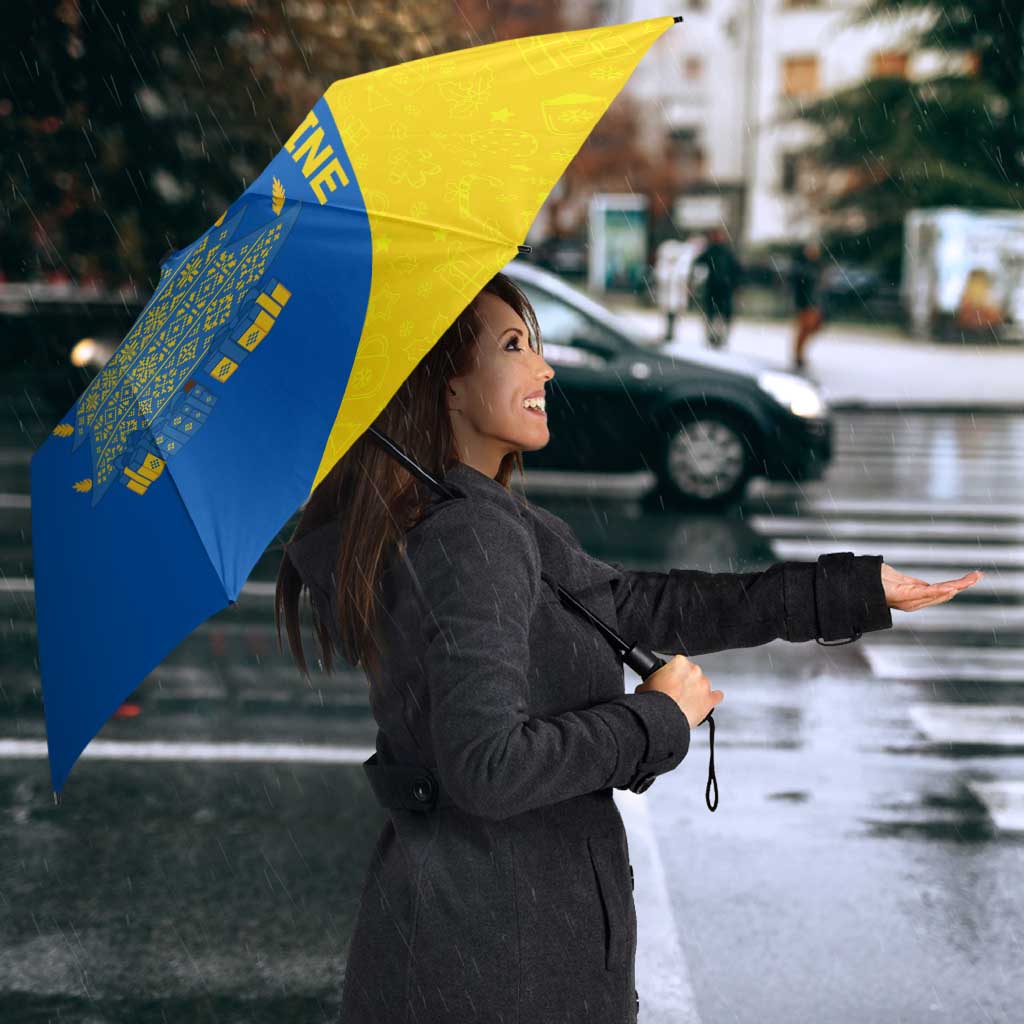 Ukraine Christmas Umbrella with Howling Wolf Sunflower Tree and Traditional Ornament Design - Wonder Print Shop
