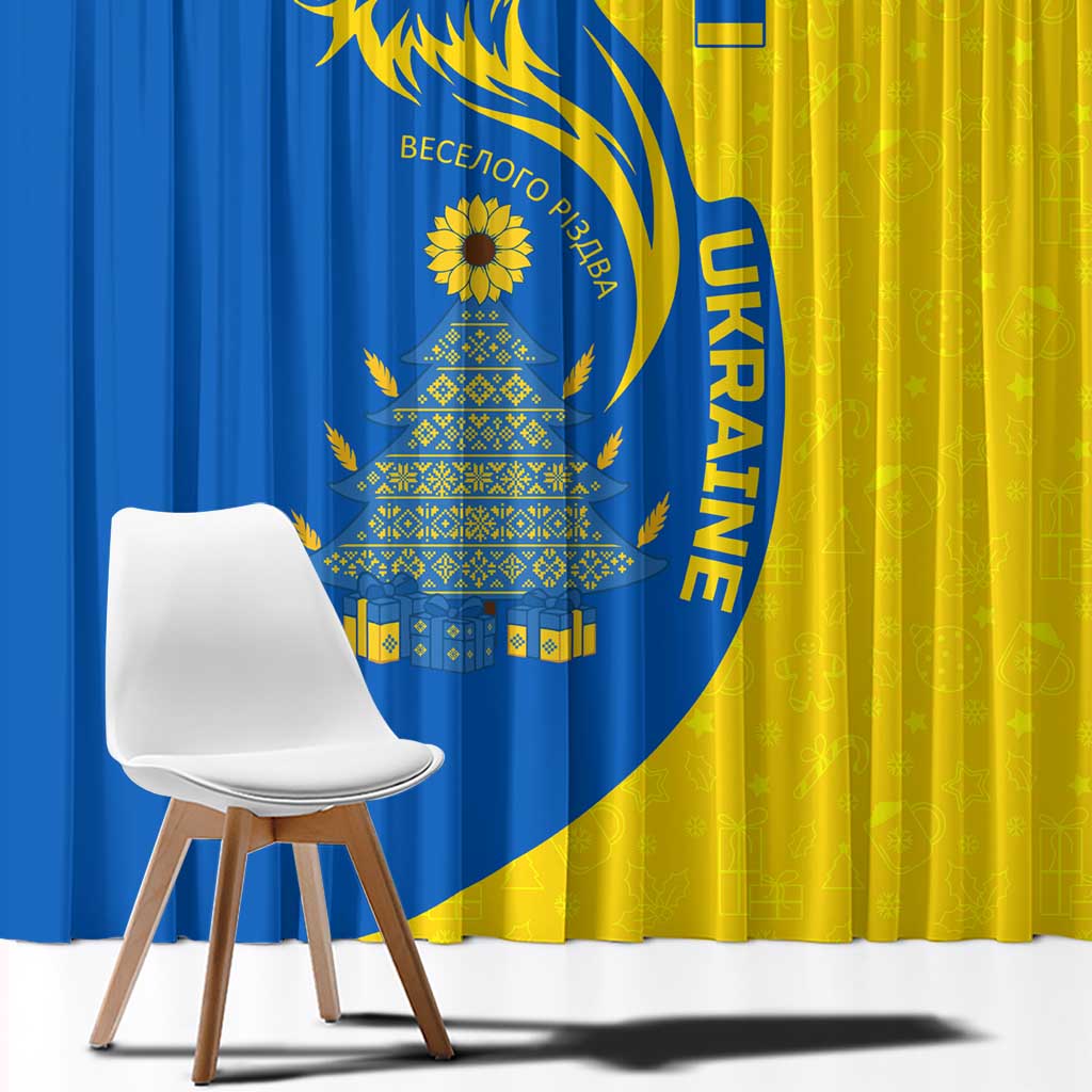 Ukraine Christmas Window Curtain with Howling Wolf Sunflower Tree and Traditional Ornament Design - Wonder Print Shop