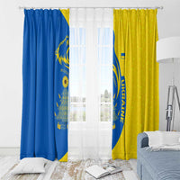 Ukraine Christmas Window Curtain with Howling Wolf Sunflower Tree and Traditional Ornament Design - Wonder Print Shop