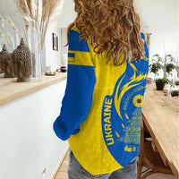 Ukraine Christmas Women Casual Shirt with Howling Wolf Sunflower Tree and Traditional Ornament Design - Wonder Print Shop