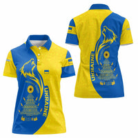 Ukraine Christmas Women Polo Shirt with Howling Wolf Sunflower Tree and Traditional Ornament Design - Wonder Print Shop
