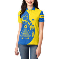 Ukraine Christmas Women Polo Shirt with Howling Wolf Sunflower Tree and Traditional Ornament Design - Wonder Print Shop