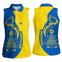 Ukraine Christmas Women Sleeveless Polo Shirt with Howling Wolf Sunflower Tree and Traditional Ornament Design - Wonder Print Shop