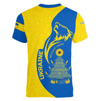 Ukraine Christmas Women V-Neck T-Shirt with Howling Wolf Sunflower Tree and Traditional Ornament Design - Wonder Print Shop