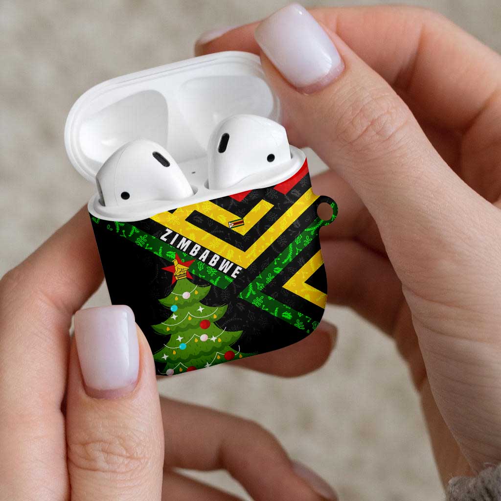 Zimbabwe Christmas AirPods Case with Flag Colors Xmas Tree and Holiday - Wonder Print Shop