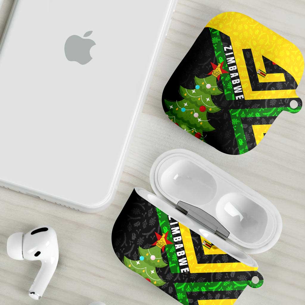 Zimbabwe Christmas AirPods Case with Flag Colors Xmas Tree and Holiday - Wonder Print Shop