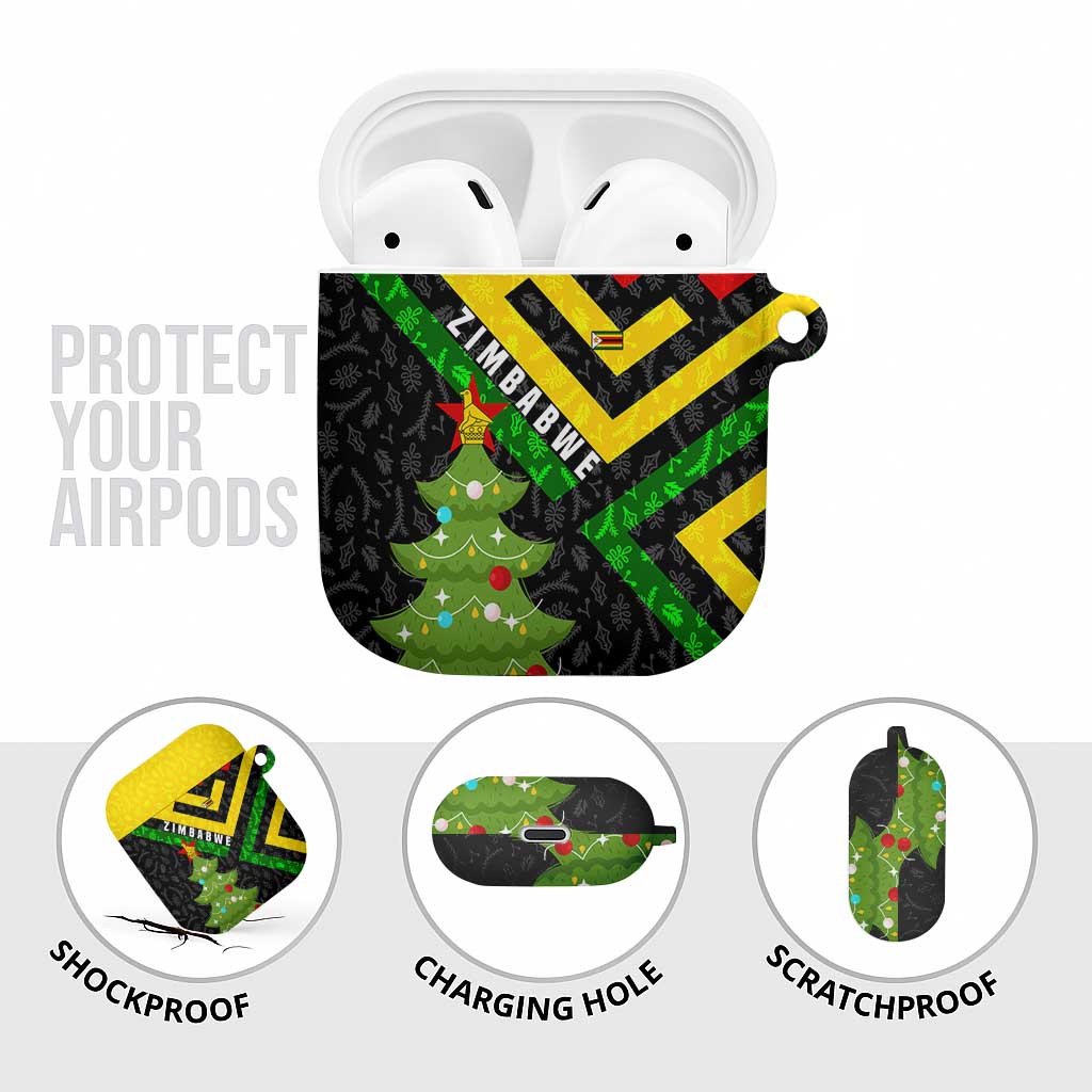 Zimbabwe Christmas AirPods Case with Flag Colors Xmas Tree and Holiday - Wonder Print Shop