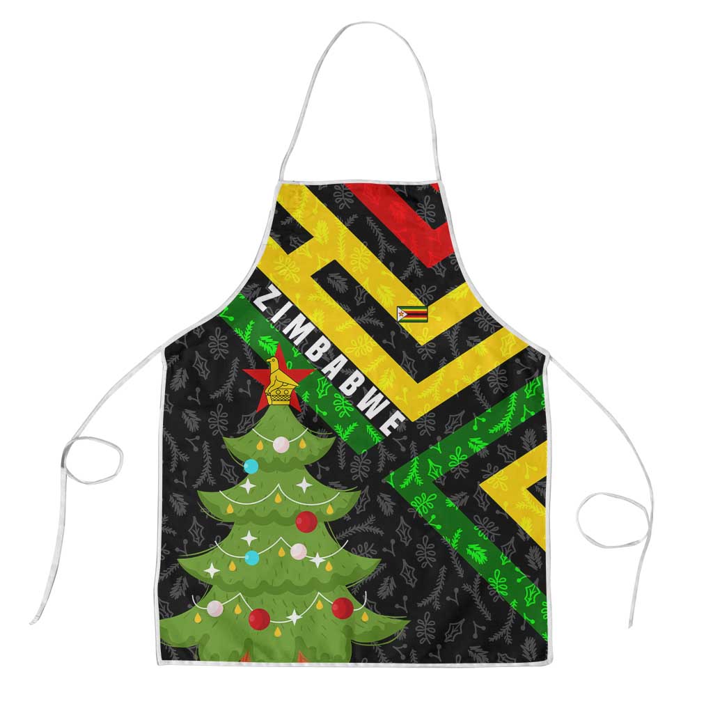 Zimbabwe Christmas Apron with Flag Colors Xmas Tree and Holiday - Wonder Print Shop
