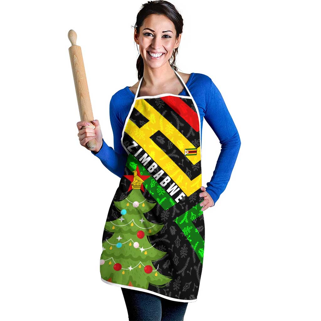 Zimbabwe Christmas Apron with Flag Colors Xmas Tree and Holiday - Wonder Print Shop