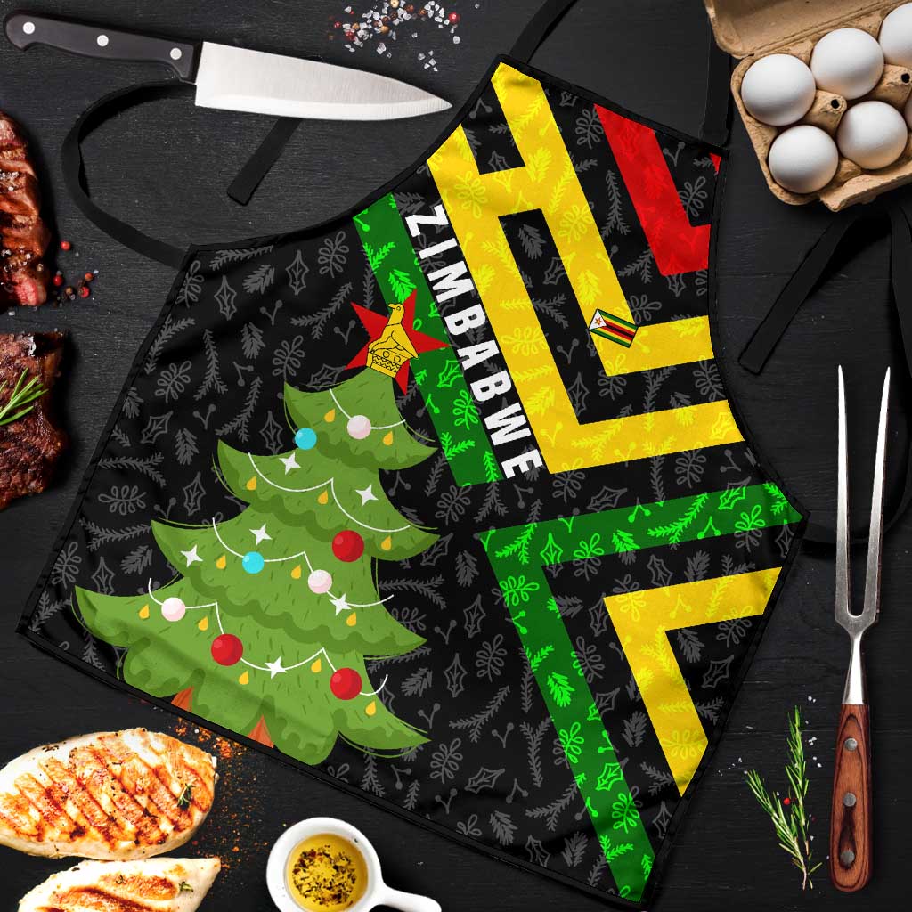 Zimbabwe Christmas Apron with Flag Colors Xmas Tree and Holiday - Wonder Print Shop