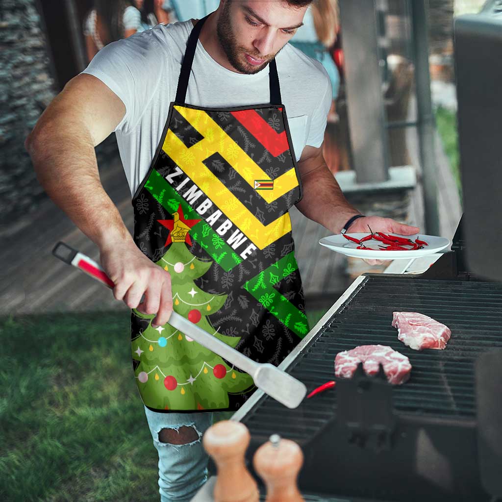 Zimbabwe Christmas Apron with Flag Colors Xmas Tree and Holiday - Wonder Print Shop