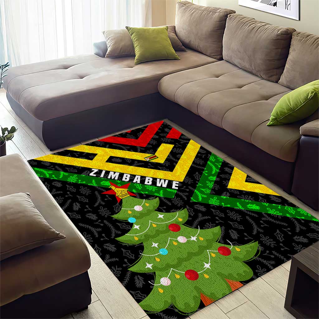 Zimbabwe Christmas Area Rug with Flag Colors Xmas Tree and Holiday - Wonder Print Shop