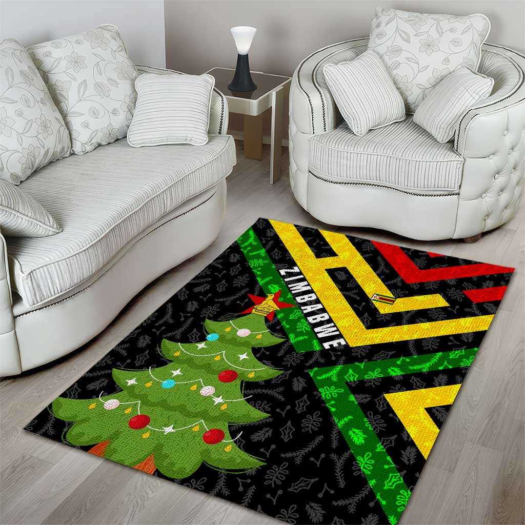 Zimbabwe Christmas Area Rug with Flag Colors Xmas Tree and Holiday - Wonder Print Shop