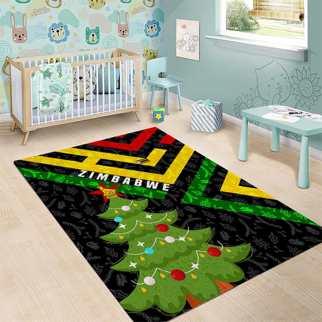 Zimbabwe Christmas Area Rug with Flag Colors Xmas Tree and Holiday - Wonder Print Shop