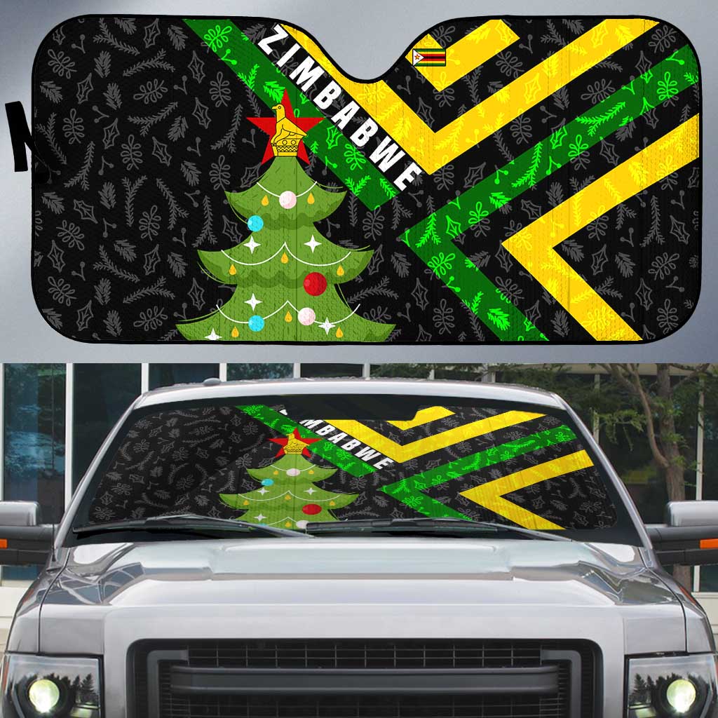 Zimbabwe Christmas Auto Sun Shade with Flag Colors Xmas Tree and Holiday - Wonder Print Shop