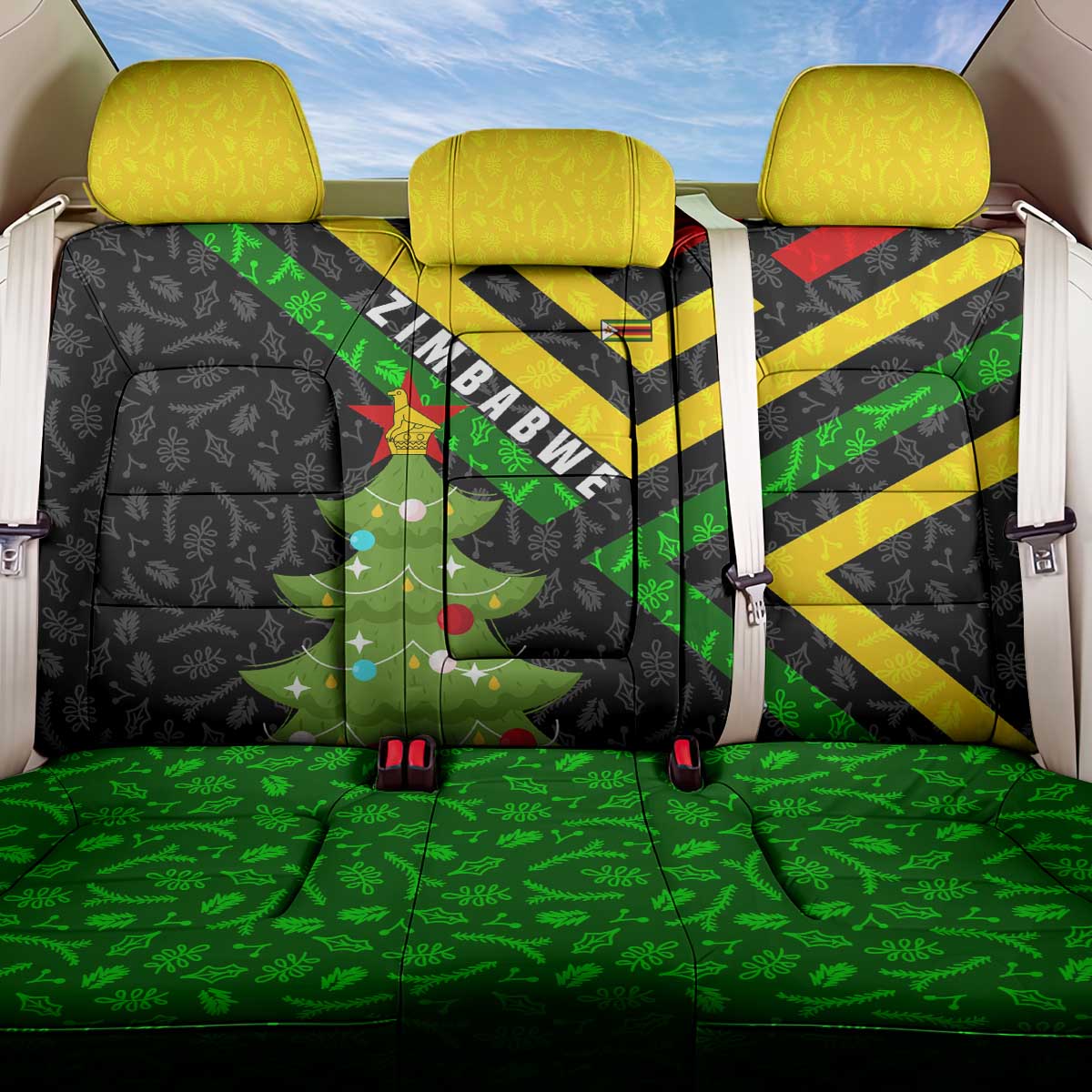 Zimbabwe Christmas Back Car Seat Cover with Flag Colors Xmas Tree and Holiday - Wonder Print Shop
