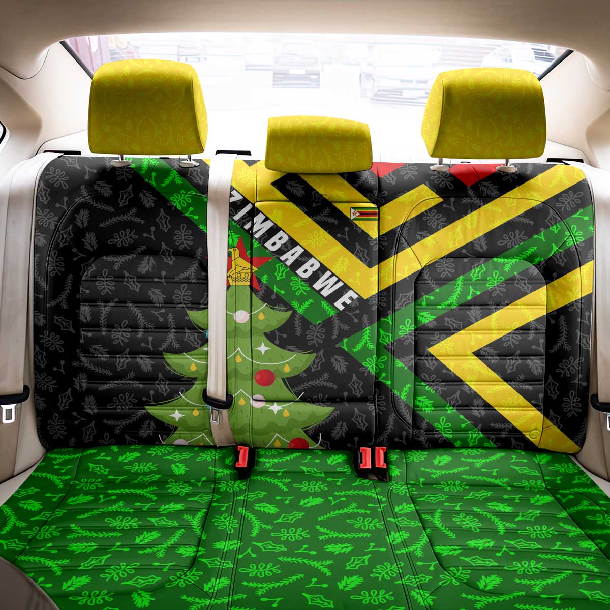 Zimbabwe Christmas Back Car Seat Cover with Flag Colors Xmas Tree and Holiday - Wonder Print Shop