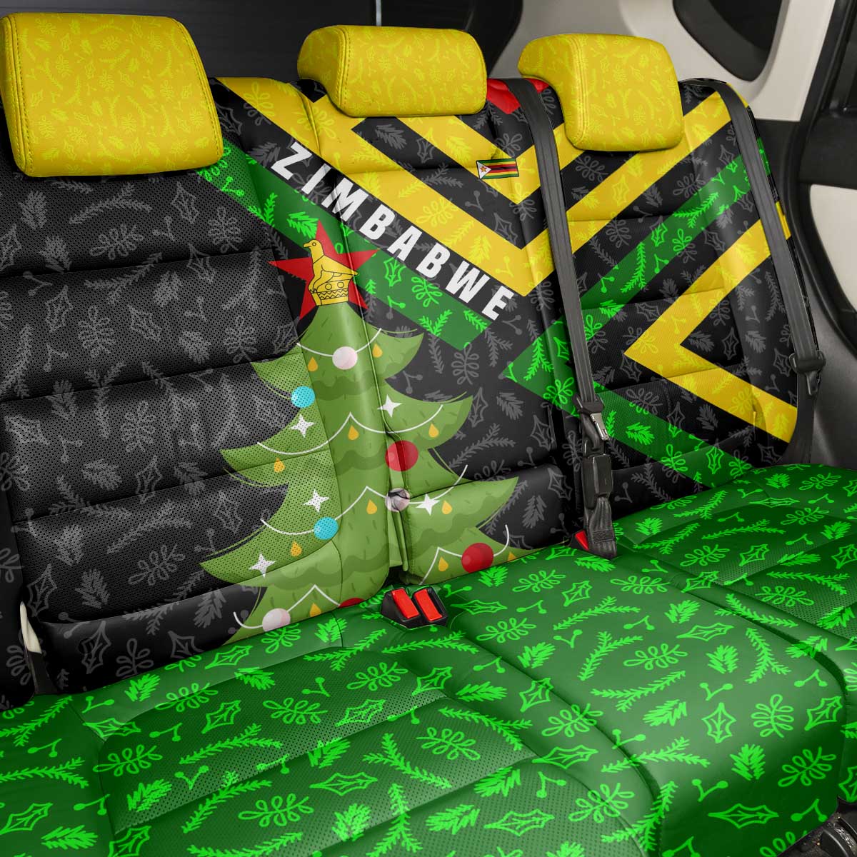 Zimbabwe Christmas Back Car Seat Cover with Flag Colors Xmas Tree and Holiday - Wonder Print Shop