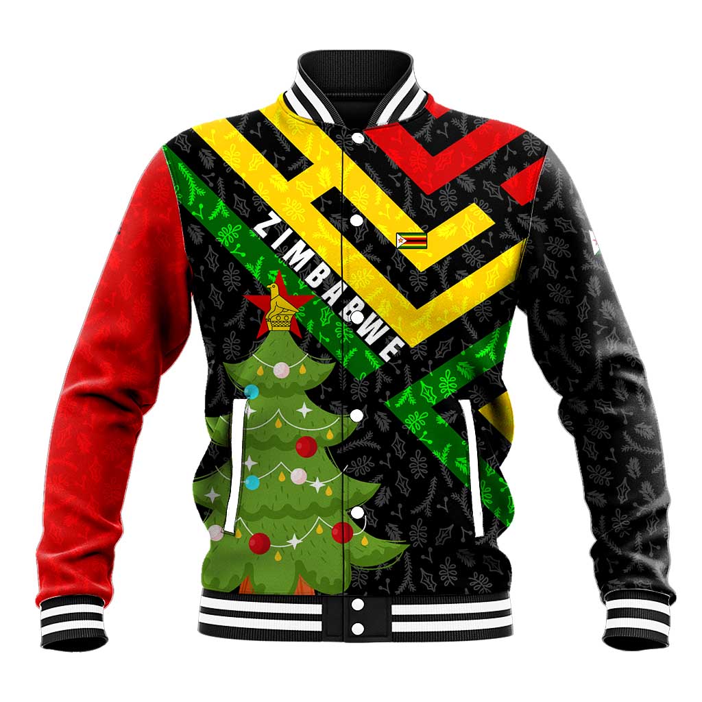 Zimbabwe Christmas Baseball Jacket with Flag Colors Xmas Tree and Holiday - Wonder Print Shop