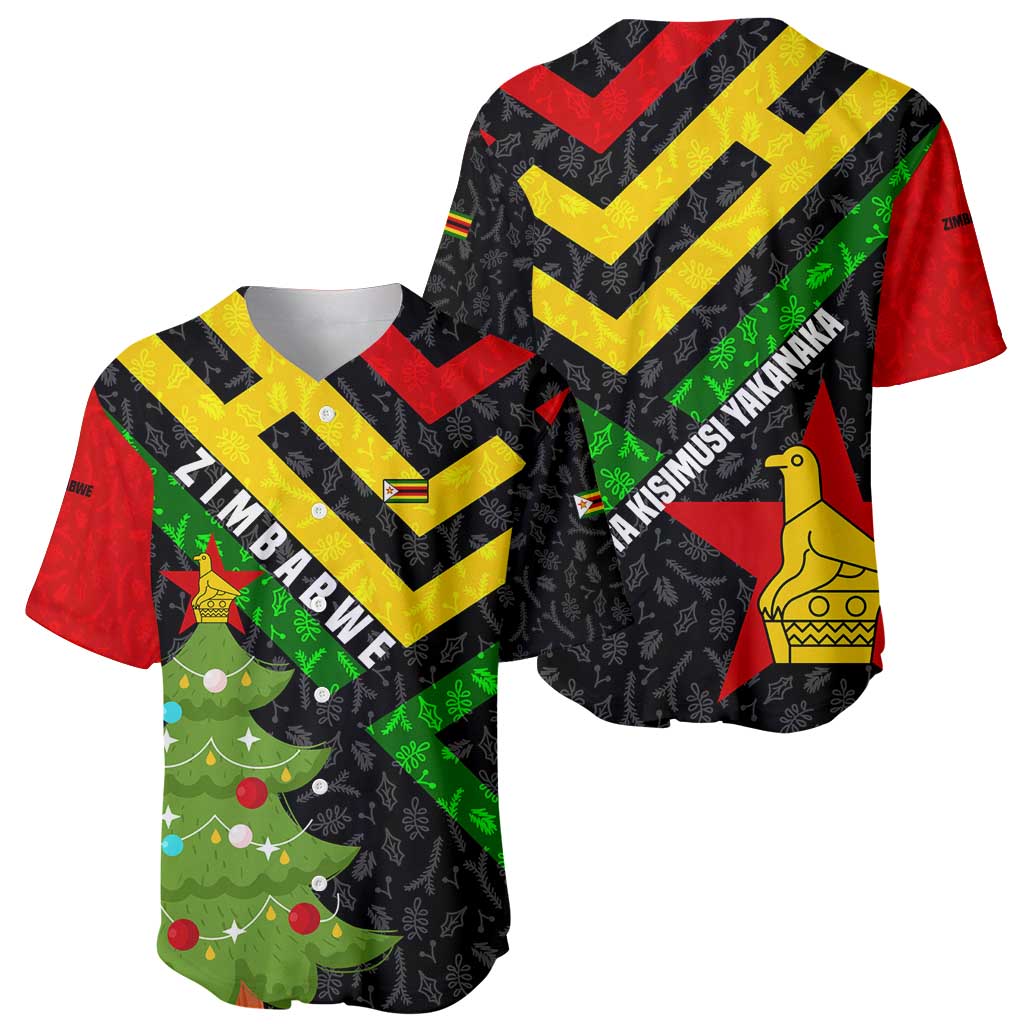 Zimbabwe Christmas Baseball Jersey with Flag Colors Xmas Tree and Holiday - Wonder Print Shop