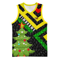 Zimbabwe Christmas Basketball Jersey with Flag Colors Xmas Tree and Holiday - Wonder Print Shop