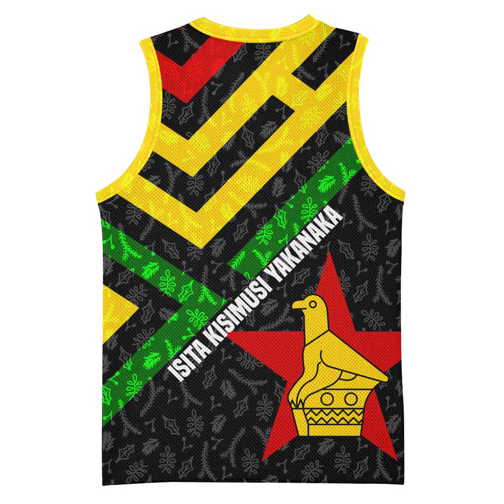 Zimbabwe Christmas Basketball Jersey with Flag Colors Xmas Tree and Holiday - Wonder Print Shop