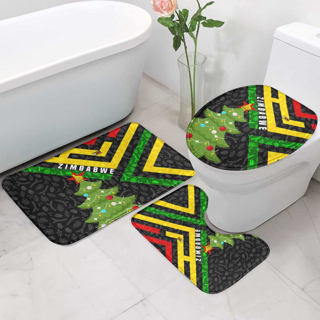 Zimbabwe Christmas Bathroom Set with Flag Colors Xmas Tree and Holiday - Wonder Print Shop