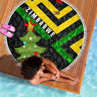 Zimbabwe Christmas Beach Blanket with Flag Colors Xmas Tree and Holiday - Wonder Print Shop