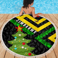 Zimbabwe Christmas Beach Blanket with Flag Colors Xmas Tree and Holiday - Wonder Print Shop