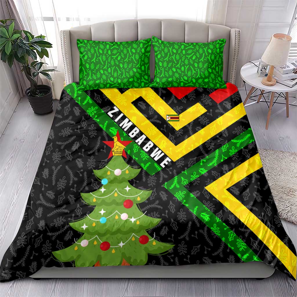 Zimbabwe Christmas Bedding Set with Flag Colors Xmas Tree and Holiday - Wonder Print Shop